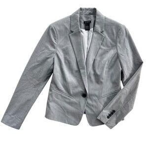 Ann Taylor Women's 6 Gray White Pinstripe 1 Button Blazer Jacket Career Business